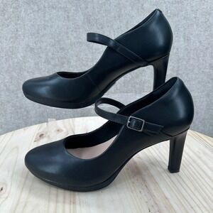 Clarks Ambyr Shine Pump Women 11 Black Leather Mary Jane Platform Heel